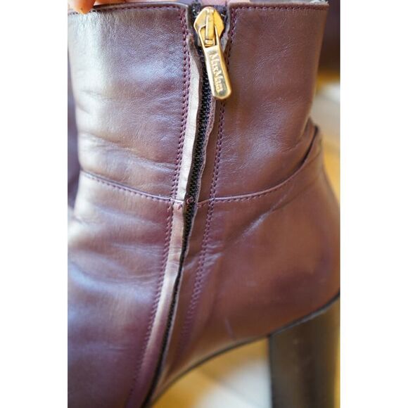 Max Mara Leather Block Heel Zip Up Ankle Boots Booties Size 37 - Picture 9 of 11
